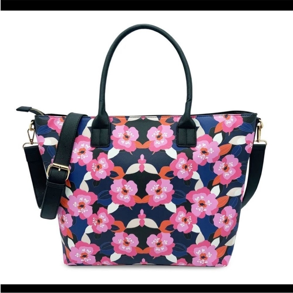 Trina Turk Black and Pink Floral Tote with Wallet. - Picture 4 of 7